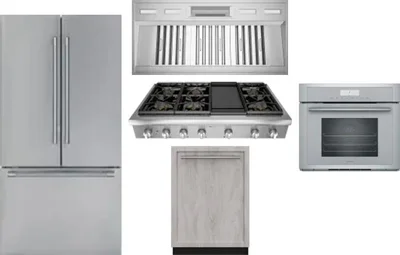 5 Piece Package Includes Refrigerator, Cooktop, Wall Oven, Hood And Dishwasher