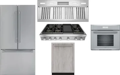 5 Piece Package Includes Refrigerator, Cooktop, Wall Oven, Hood And Dishwasher