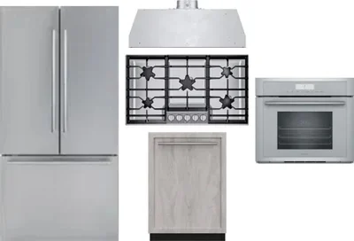5 Piece Package Includes Refrigerator, Cooktop, Wall Oven, Hood And Dishwasher