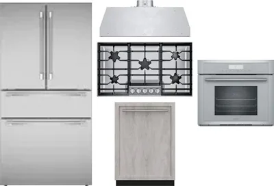 5 Piece Package Includes Refrigerator, Cooktop, Wall Oven, Hood And Dishwasher