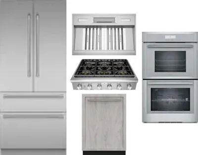 5 Piece Package Includes Refrigerator, Cooktop, Wall Oven, Hood And Dishwasher