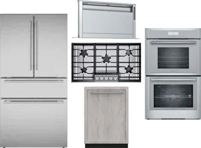 5 Piece Package Includes Refrigerator, Cooktop, Wall Oven, Hood And Dishwasher