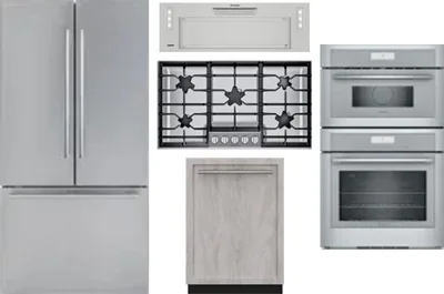 5 Piece Package Includes Refrigerator, Cooktop, Wall Oven, Hood And Dishwasher