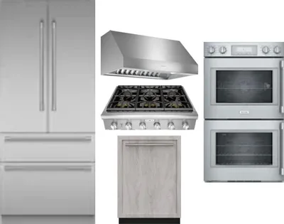 5 Piece Package Includes Refrigerator, Cooktop, Wall Oven, Hood And Dishwasher