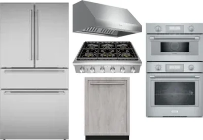 5 Piece Package Includes Refrigerator, Cooktop, Wall Oven, Hood And Dishwasher