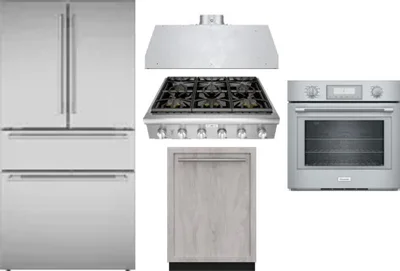 5 Piece Package Includes Refrigerator, Cooktop, Wall Oven, Hood And Dishwasher
