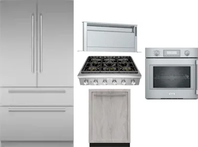 5 Piece Package Includes Refrigerator, Cooktop, Wall Oven, Hood And Dishwasher