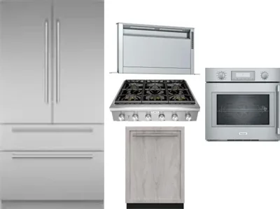5 Piece Package Includes Refrigerator, Cooktop, Wall Oven, Hood And Dishwasher