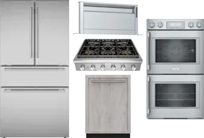 5 Piece Package Includes Refrigerator, Cooktop, Wall Oven, Hood And Dishwasher
