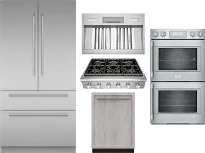 5 Piece Package Includes Refrigerator, Cooktop, Wall Oven, Hood And Dishwasher