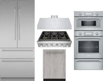 5 Piece Package Includes Refrigerator, Cooktop, Wall Oven, Hood And Dishwasher