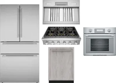 5 Piece Package Includes Refrigerator, Cooktop, Wall Oven, Hood And Dishwasher