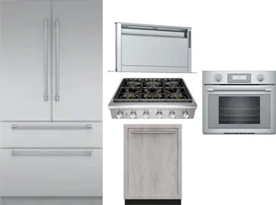 5 Piece Package Includes Refrigerator, Cooktop, Wall Oven, Hood And Dishwasher