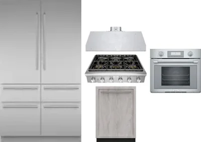 5 Piece Package Includes Refrigerator, Cooktop, Wall Oven, Hood And Dishwasher