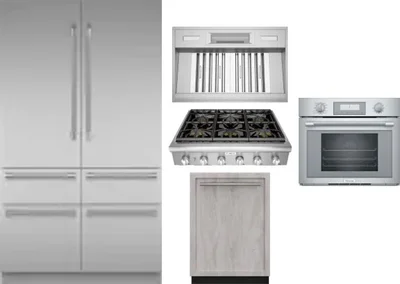5 Piece Package Includes Refrigerator, Cooktop, Wall Oven, Hood And Dishwasher