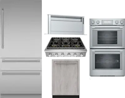 5 Piece Package Includes Refrigerator, Cooktop, Wall Oven, Hood And Dishwasher