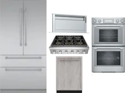5 Piece Package Includes Refrigerator, Cooktop, Wall Oven, Hood And Dishwasher