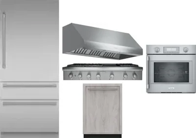 5 Piece Package Includes Refrigerator, Cooktop, Wall Oven, Hood And Dishwasher