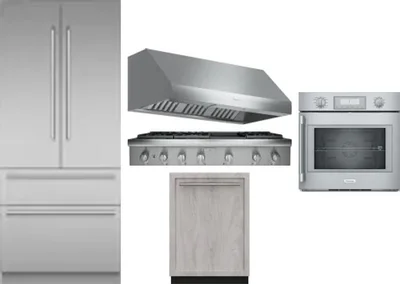 5 Piece Package Includes Refrigerator, Cooktop, Wall Oven, Hood And Dishwasher