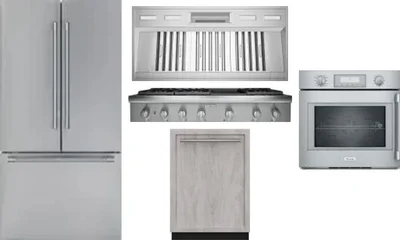5 Piece Package Includes Refrigerator, Cooktop, Wall Oven, Hood And Dishwasher