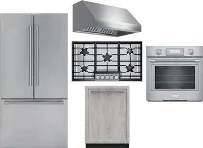 5 Piece Package Includes Refrigerator, Cooktop, Wall Oven, Hood And Dishwasher