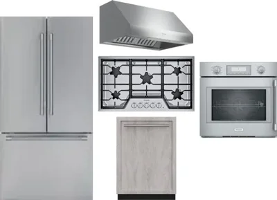 5 Piece Package Includes Refrigerator, Cooktop, Wall Oven, Hood And Dishwasher