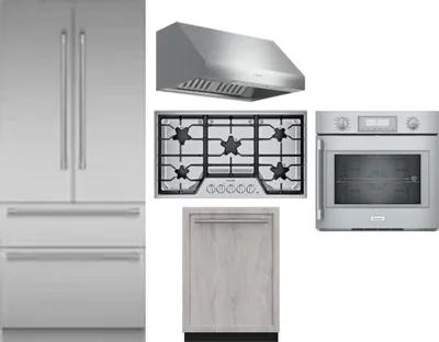 5 Piece Package Includes Refrigerator, Cooktop, Wall Oven, Hood And Dishwasher