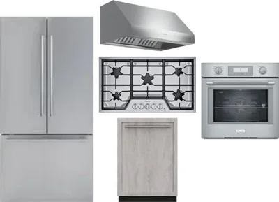5 Piece Package Includes Refrigerator, Cooktop, Wall Oven, Hood And Dishwasher