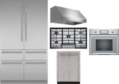 5 Piece Package Includes Refrigerator, Cooktop, Wall Oven, Hood And Dishwasher