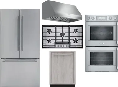 5 Piece Package Includes Refrigerator, Cooktop, Wall Oven, Hood And Dishwasher