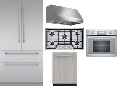 5 Piece Package Includes Refrigerator, Cooktop, Wall Oven, Hood And Dishwasher