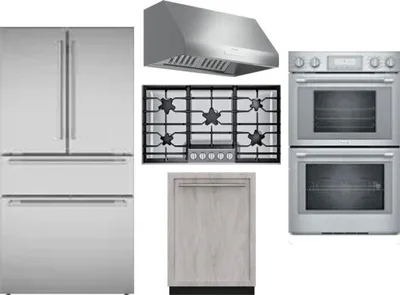5 Piece Package Includes Refrigerator, Cooktop, Wall Oven, Hood And Dishwasher