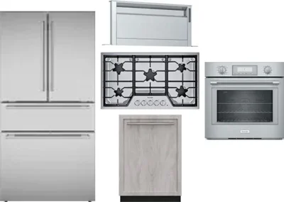 5 Piece Package Includes Refrigerator, Cooktop, Wall Oven, Hood And Dishwasher