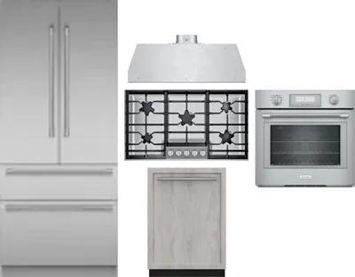 5 Piece Package Includes Refrigerator, Cooktop, Wall Oven, Hood And Dishwasher