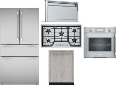 5 Piece Package Includes Refrigerator, Cooktop, Wall Oven, Hood And Dishwasher