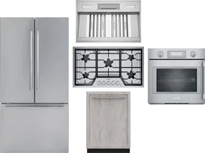 5 Piece Package Includes Refrigerator, Cooktop, Wall Oven, Hood And Dishwasher