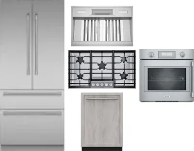5 Piece Package Includes Refrigerator, Cooktop, Wall Oven, Hood And Dishwasher