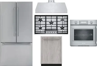 5 Piece Package Includes Refrigerator, Cooktop, Wall Oven, Hood And Dishwasher