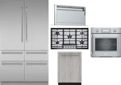 5 Piece Package Includes Refrigerator, Cooktop, Wall Oven, Hood And Dishwasher