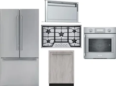 5 Piece Package Includes Refrigerator, Cooktop, Wall Oven, Hood And Dishwasher