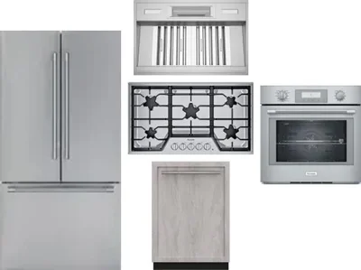 5 Piece Package Includes Refrigerator, Cooktop, Wall Oven, Hood And Dishwasher