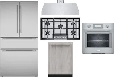 5 Piece Package Includes Refrigerator, Cooktop, Wall Oven, Hood And Dishwasher