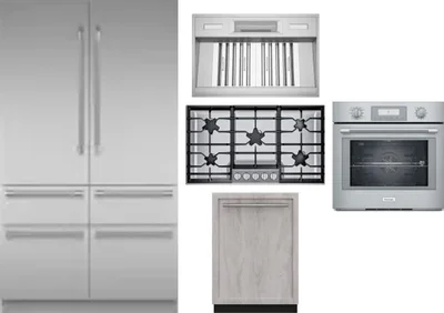 5 Piece Package Includes Refrigerator, Cooktop, Wall Oven, Hood And Dishwasher