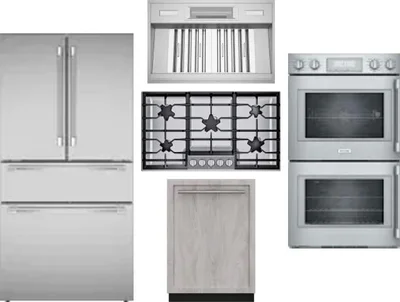 5 Piece Package Includes Refrigerator, Cooktop, Wall Oven, Hood And Dishwasher