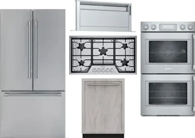 5 Piece Package Includes Refrigerator, Cooktop, Wall Oven, Hood And Dishwasher