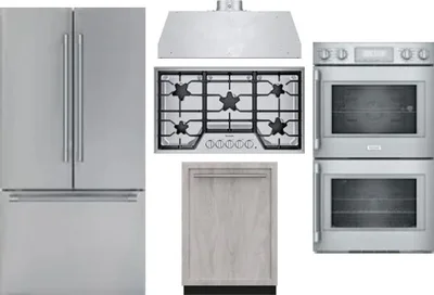 5 Piece Package Includes Refrigerator, Cooktop, Wall Oven, Hood And Dishwasher