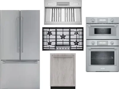 5 Piece Package Includes Refrigerator, Cooktop, Wall Oven, Hood And Dishwasher