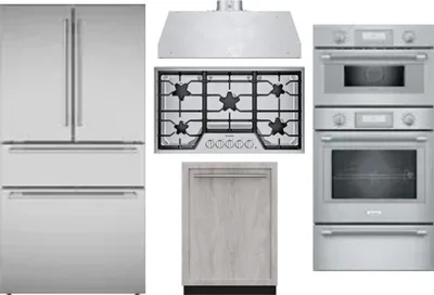 5 Piece Package Includes Refrigerator, Cooktop, Wall Oven, Hood And Dishwasher