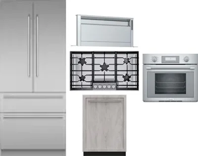 5 Piece Package Includes Refrigerator, Cooktop, Wall Oven, Hood And Dishwasher
