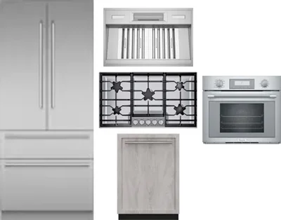 5 Piece Package Includes Refrigerator, Cooktop, Wall Oven, Hood And Dishwasher